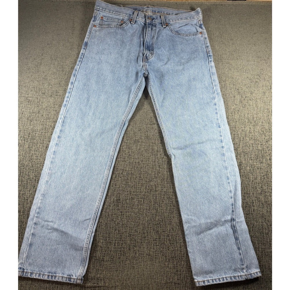 Levis 505 Regular Fit Straight Leg Light Wash Blue Denim Jeans Mens 36x32